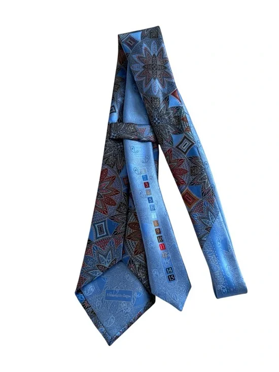 Classic Ermenegildo Zegna Blue Floral Medallion Silk Tie - Picture 2 of 8